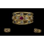 Ladies Excellent and Pleasing 18ct Gold Multi-Gem Set Open worked Ring. Set with CZ's, Rubies,