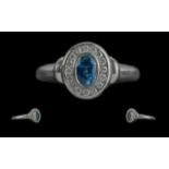 Ladies 9ct White Gold - Pleasing Sapphire and Diamond Set Ring. Full Hallmark to Interior of