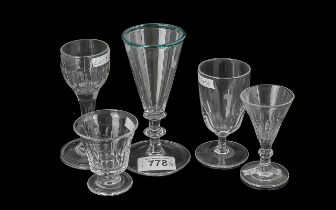 A Collection of Five Antique Glasses, various shapes and sizes, tallest 5.5''.