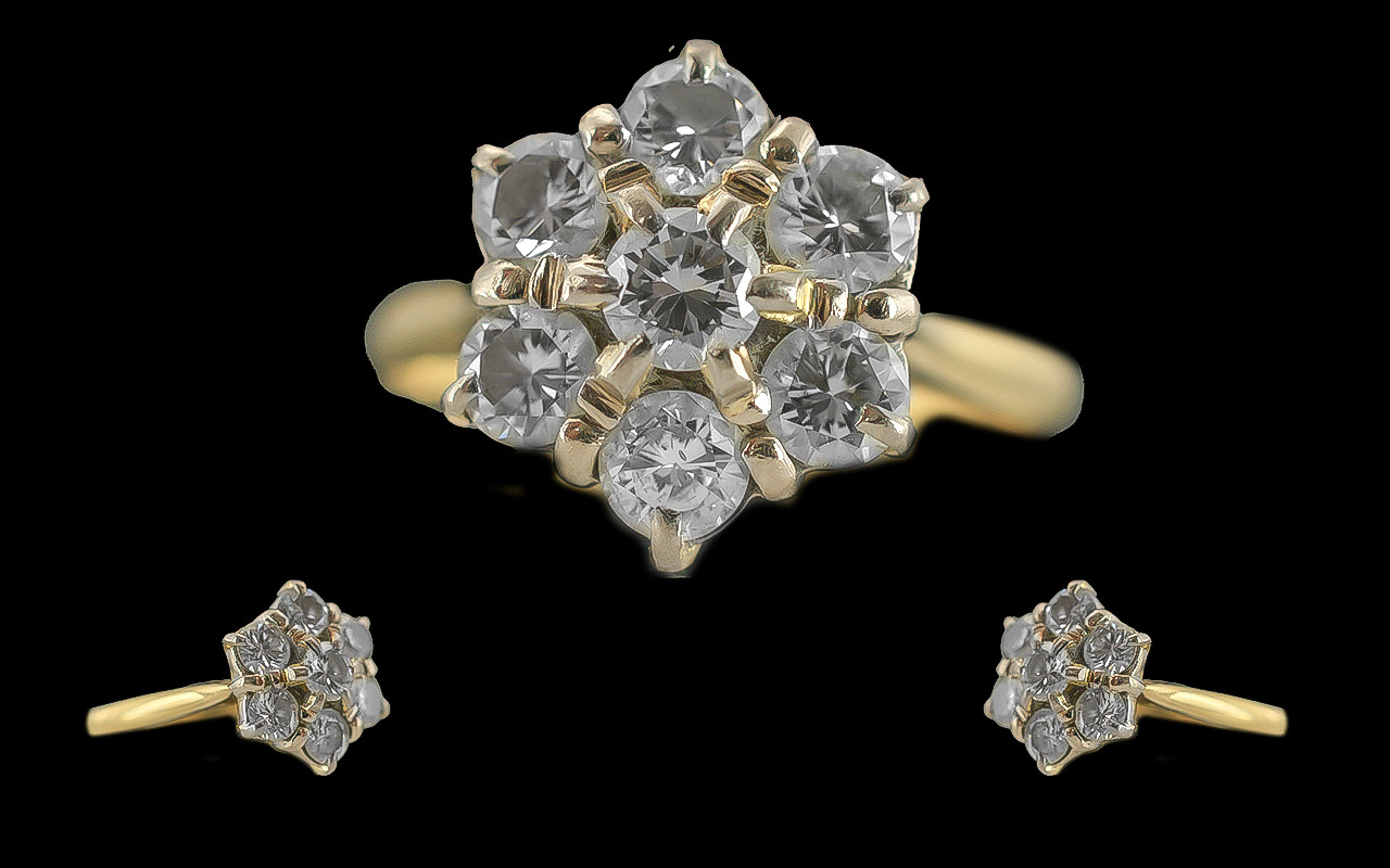 Ladies 18ct Gold Diamond Set Cluster Ring, Flower head Setting. Full Hallmark to Interior of