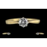 Ladies - 18ct Gold Single Stone Diamond Set Ring. Marked 18ct to Interior of Shank. The Old European