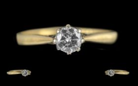 Ladies - 18ct Gold Single Stone Diamond Set Ring. Marked 18ct to Interior of Shank. The Old European