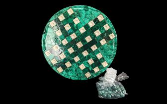 Malachite Checker Board, circular form, with beaded markers.