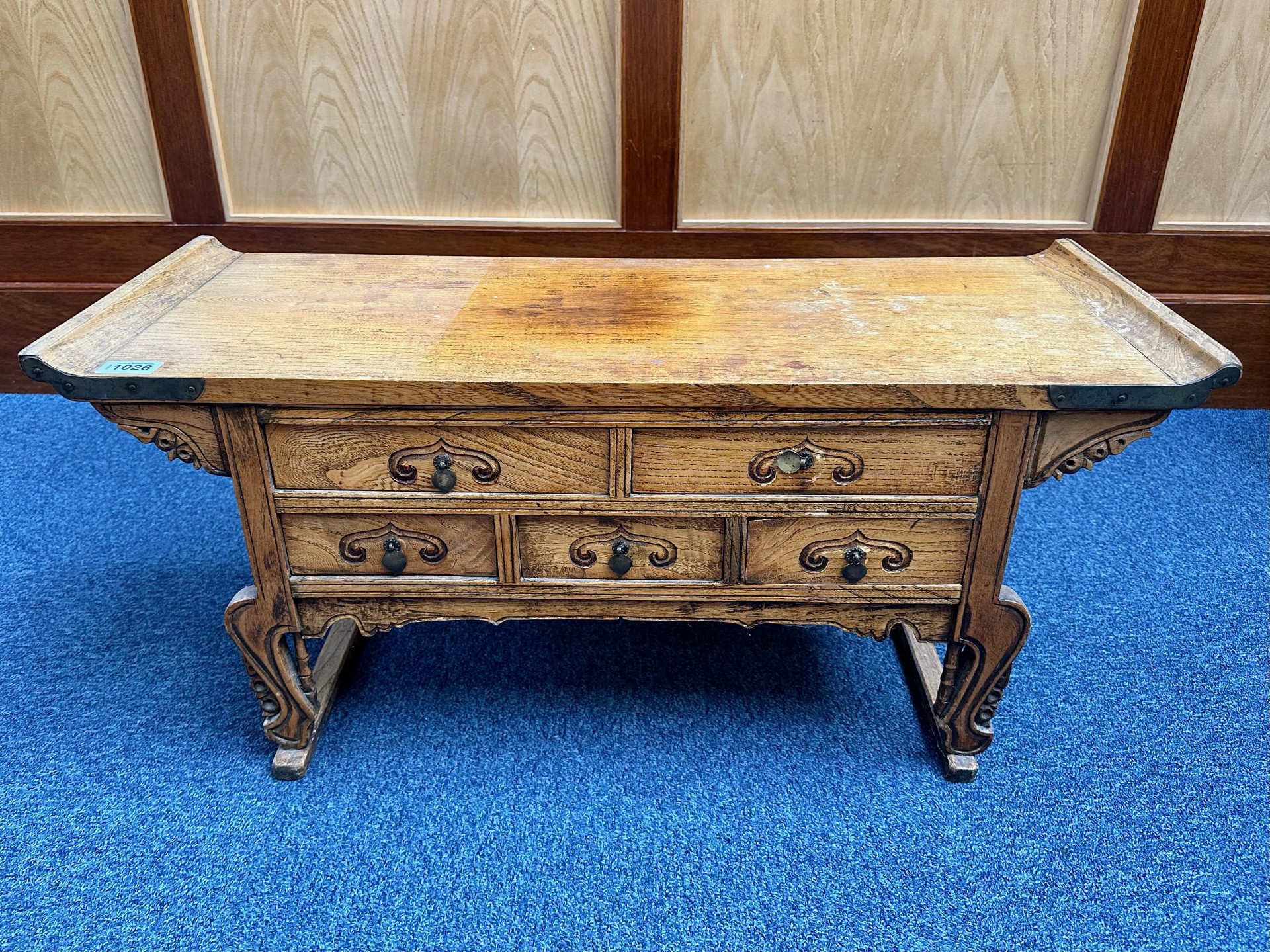 Chinese Style Small Chest of Five Drawers, in the form of an alter table. Height 14'' x width 30.5''