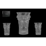 Lalique Excellent and Heavy Frosted Glass Vase ' Fantasia ' Design. Signed to Underside of Vase '