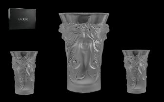 Lalique Excellent and Heavy Frosted Glass Vase ' Fantasia ' Design. Signed to Underside of Vase '
