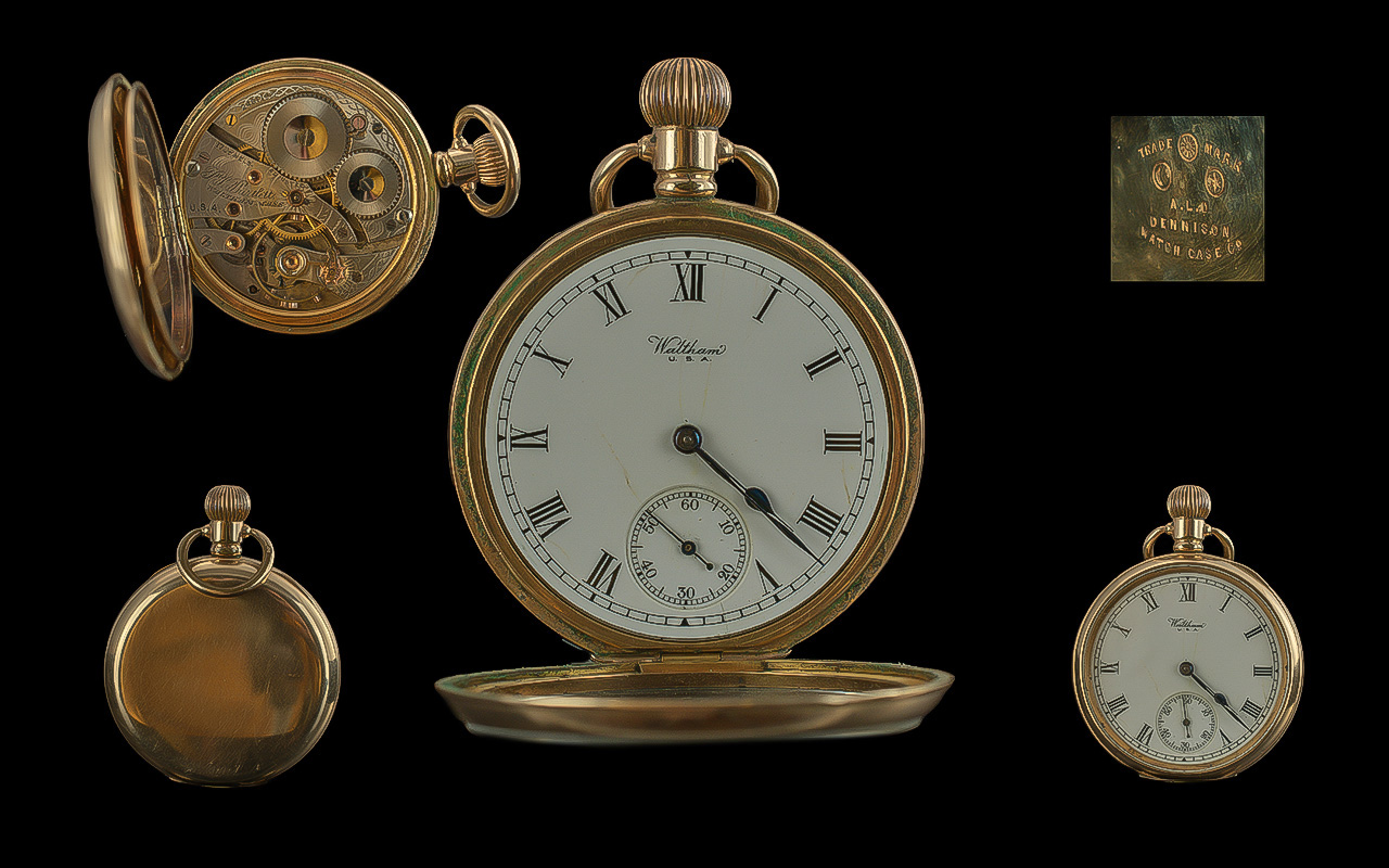 American Watch Co Waltham 17 Jewels PJ Bartlett Gold Filled Open Faced Keyless Pocket Watch,