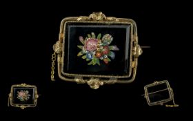 Victorian Period Ladies Pleasing Quality Impressive 15ct Gold Mounted Floral Mosaic Brooch, the
