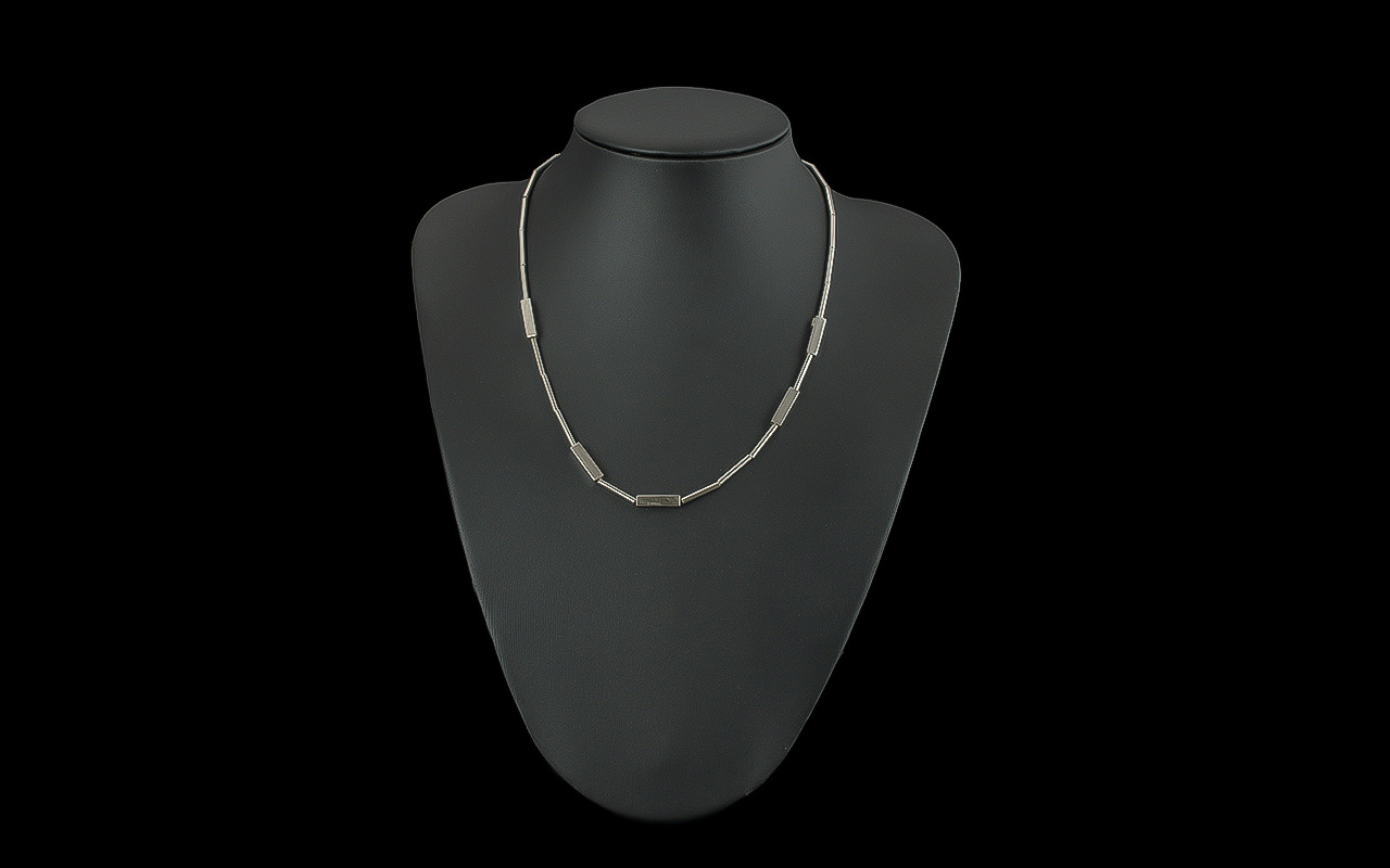 Silver 18'' Necklace, set with a contemporary five oblong block design.