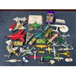 Box of Assorted Die Cast Models, including Dinky, Matchbox, aircraft, space items, Blake Seven,