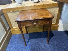 A Modern Walnut Side Table with frieze single drawer, raised on tall cabriole legs,