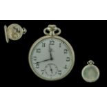 Omega Swiss White Metal Open Faced Keyless Pocket Watch - Omega Signed To Dial And Movement.