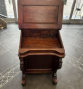 Repro Mahogany Writing Desk, green leather style top, lifts up to reveal storage space and eight