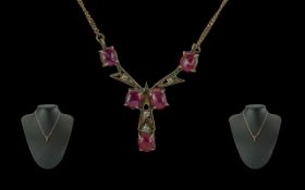 Antique Ruby And Diamond Pendant Necklac