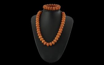 Amber Bead Necklace & Bracelet Set, neck