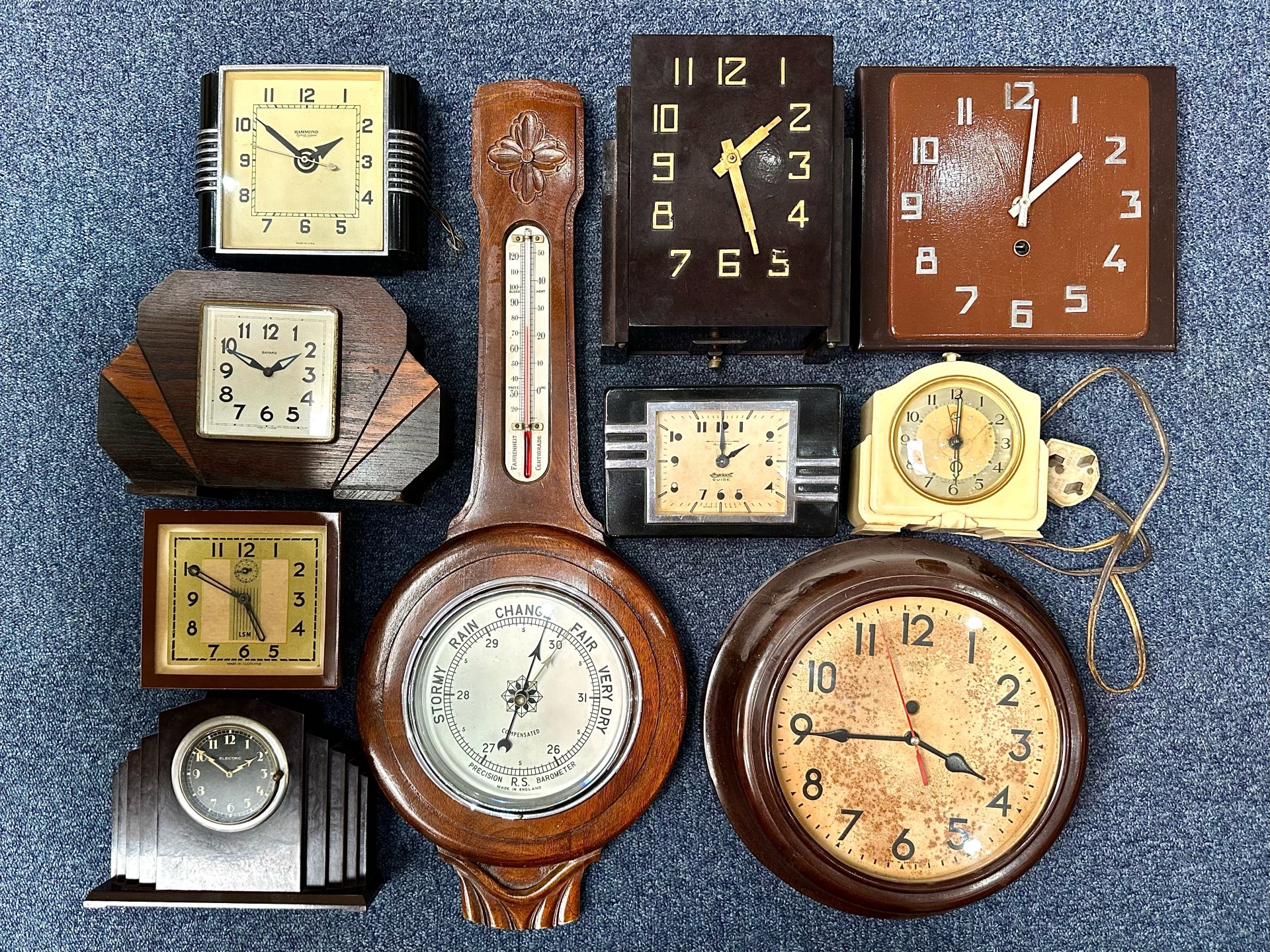 Box of Vintage Clocks, including mantle, wall and alarm, some Deco style, makes include LSM,