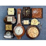 Box of Vintage Clocks, including mantle, wall and alarm, some Deco style, makes include LSM,