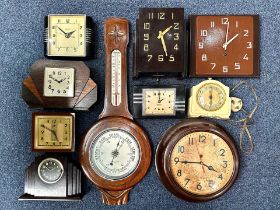 Box of Vintage Clocks, including mantle, wall and alarm, some Deco style, makes include LSM,