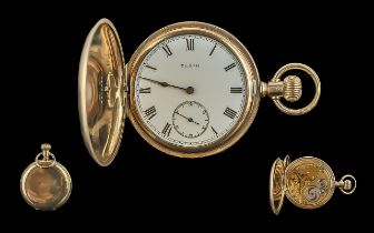 Elgin national watch co - keyless 7 jewels gold plated full hunter pocket watch, case guaranteed
