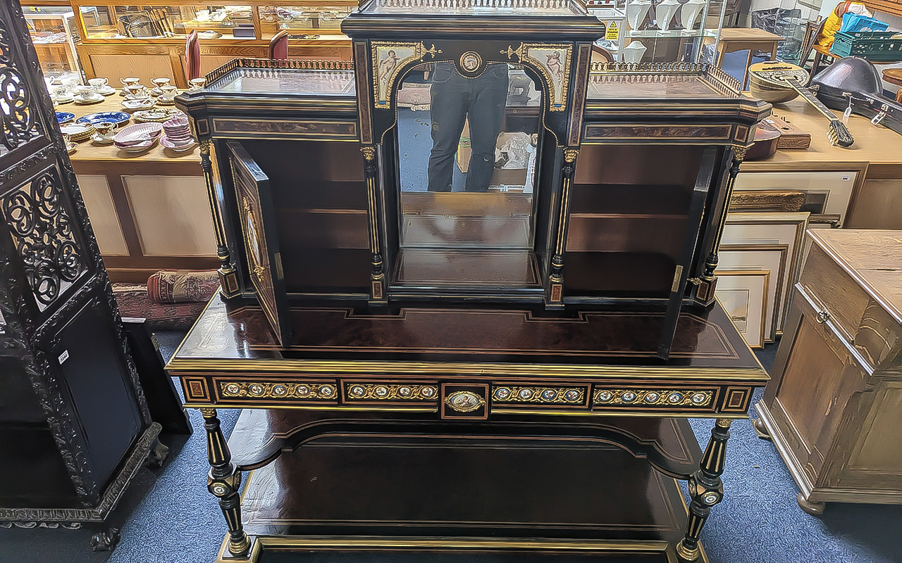 French Empire Quality Pair of Bonheur Du - Jours Cabinets, Made of Burr Walnut - Ebony, Amboyna - - Image 17 of 17