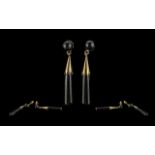 Ladies Fine Pair of 9ct Gold black Jet Set Drop Earrings. marked 9ct. each earring 1.5 inches - 3.75