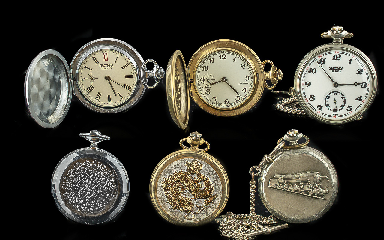 Three Vintage Russian Mechanical Pocket Watches comprising two Sekonda and one Molnija.