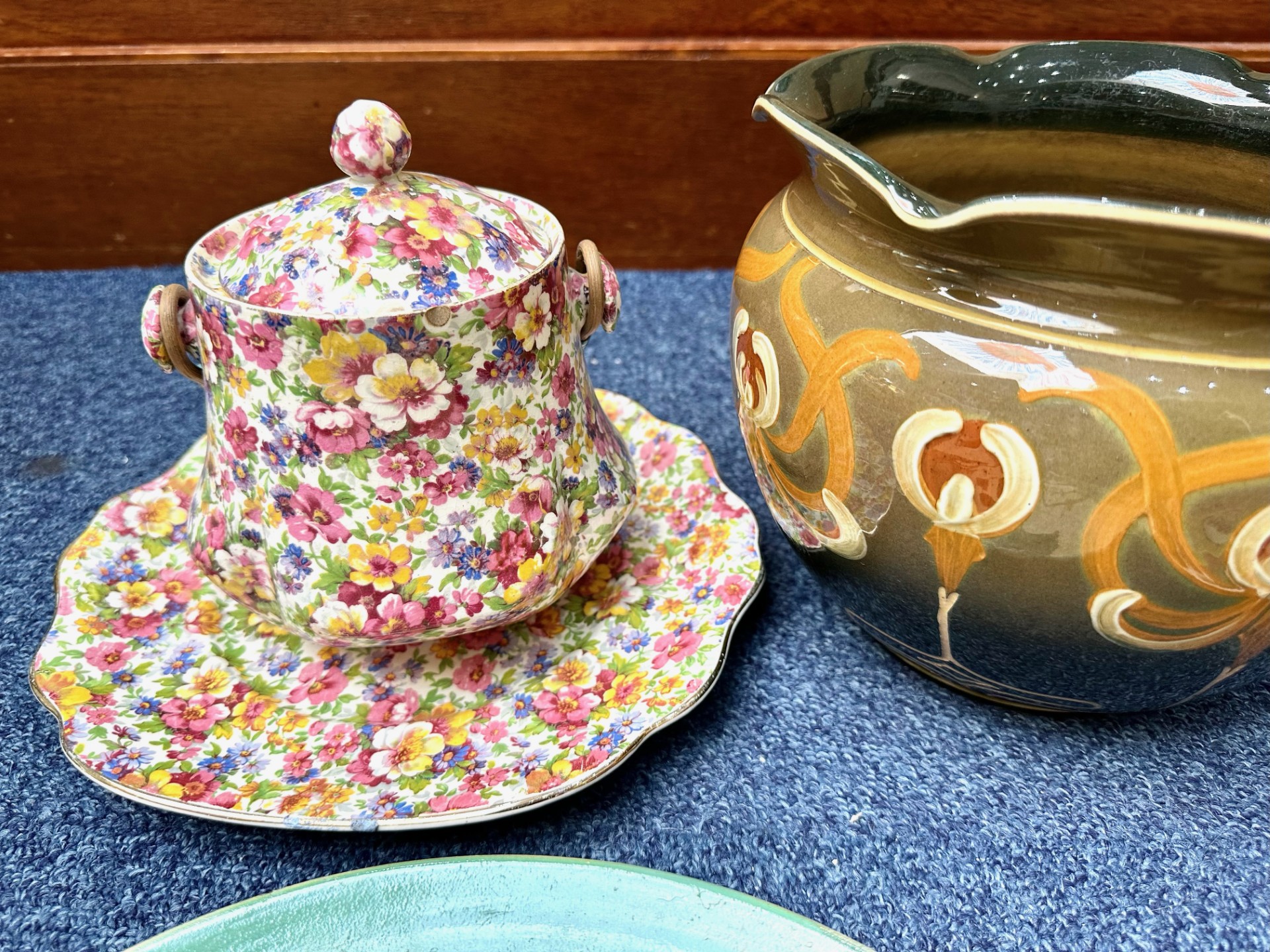 Collection of Vintage Porcelain, including two Deco style large colourful wall plates, a floral - Image 2 of 3