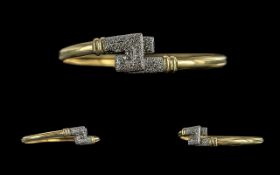 Ladies 18ct Gold Attractive Diamond Set Expanding Bangle, Marked 750 - 18ct, With Pave Diamond Set