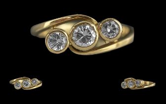 Ladies Good Quality 18ct Gold 3 Stone Diamond Set Ring, marks rubbed tests 18ct - 750. The pavee set