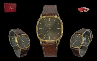 Omega Deville Gents Gold on Steel Cased Quartz Wristwatch, Cal. 1365. Features black dial, gold