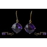 Ladies 9ct Gold Excellent Quality Single Stone Amethyst Set Earrings. marked 9ct. the large