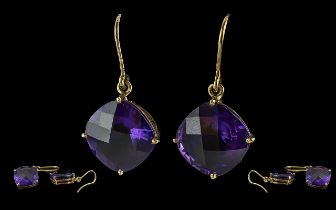 Ladies 9ct Gold Excellent Quality Single Stone Amethyst Set Earrings. marked 9ct. the large