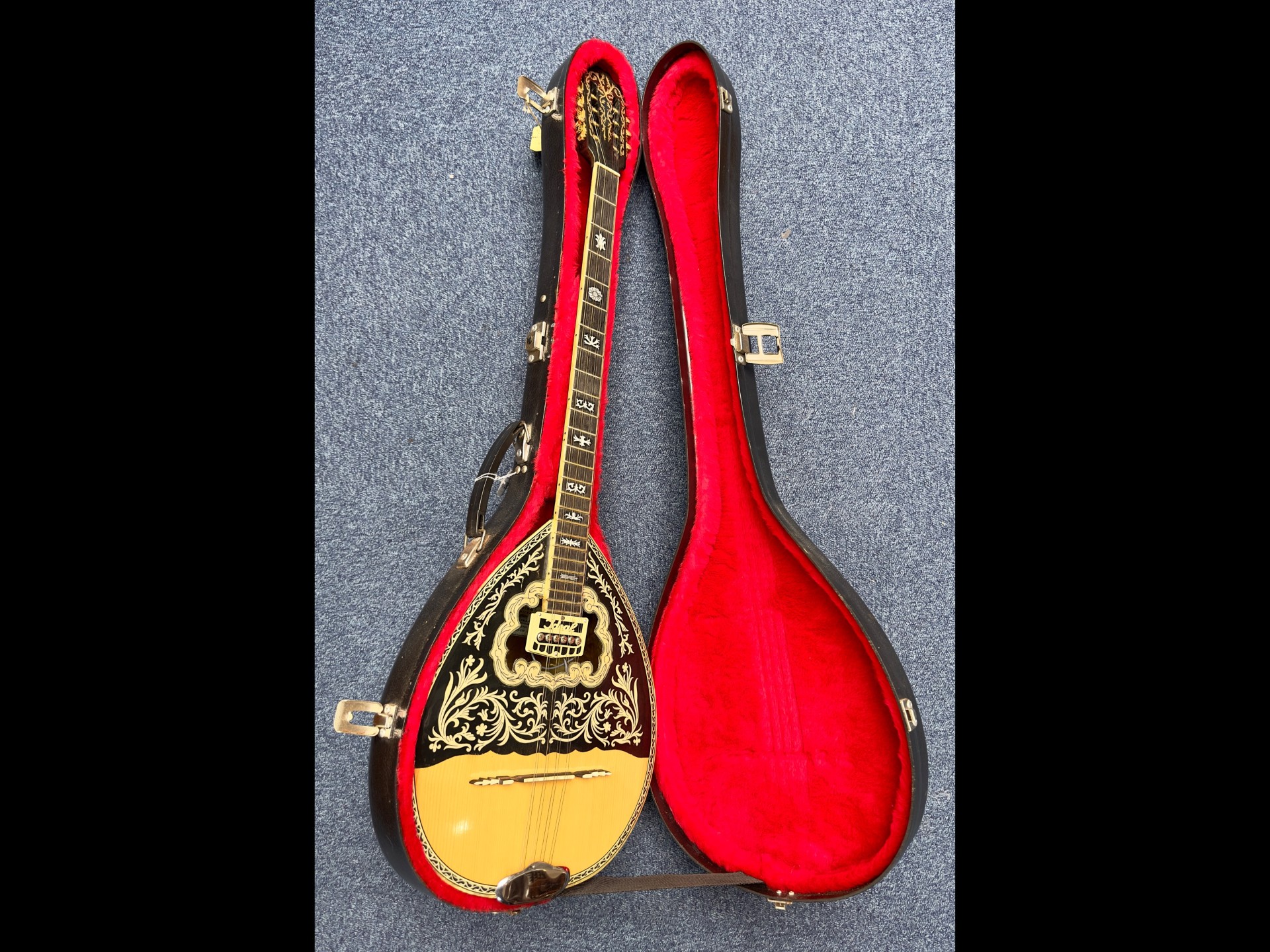 Greek Bazouki Made by Ideal, in original fitted case. Highly decorative, eight strings. Length