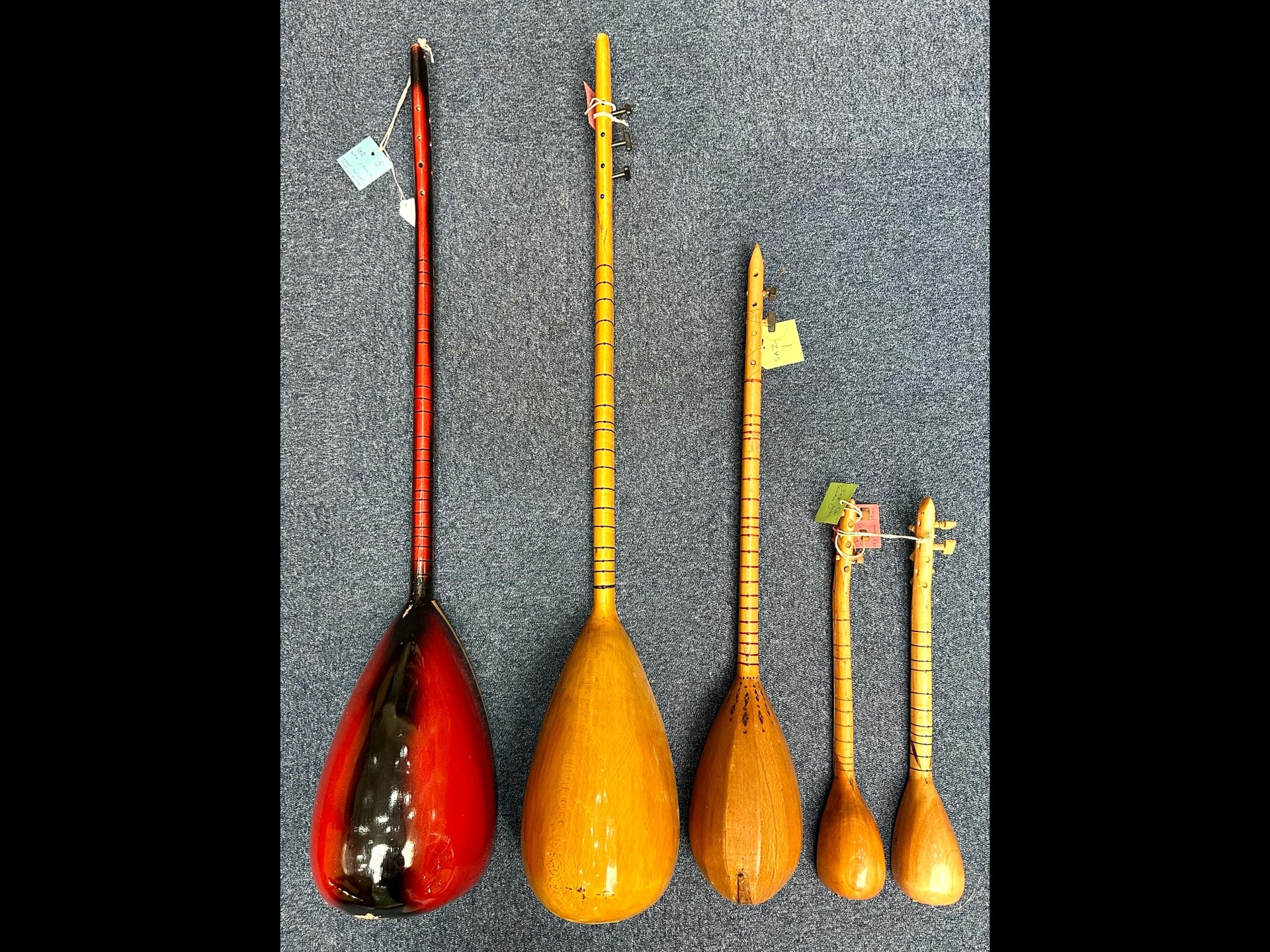 Collection of Five Saz, various sizes, Turkish, largest approx. 44'' long. - Image 3 of 4