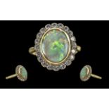 Ladies 18ct Gold Opal and Diamond Set Ring with Full Hallmark to Shank, The central large opal of