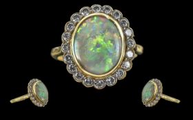 Ladies 18ct Gold Opal and Diamond Set Ring with Full Hallmark to Shank, The central large opal of
