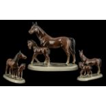 Hertwig Katzhutte Porcelain Hand Painted Horses Figure Group. c.1950s. mare and foal figures, raised