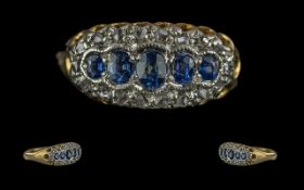 Antique period 18ct gold sapphire and diamond set ring, marked 18ct to shank, the blue sapphires