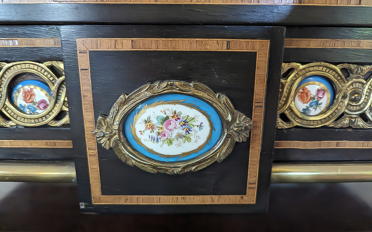 French Empire Quality Pair of Bonheur Du - Jours Cabinets, Made of Burr Walnut - Ebony, Amboyna - - Image 7 of 17