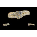 Ladies Pleasing Quality 18ct Gold Diamond Set Dress Ring - Marked 750 (18ct) To Interior Of Shank.