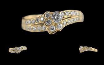 Ladies Pleasing Quality 18ct Gold Diamond Set Dress Ring - Marked 750 (18ct) To Interior Of Shank.