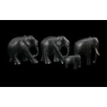 Collection of Carved Wooden Elephants, ( 4 ) In Total. A/F Condition. Various Heights.