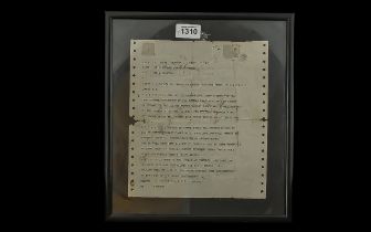 Military Interest - Framed Telex on the Surrender of Germany During The Second World War. This