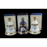 Three Bottles of Bells Old Scotch Whisky Christmas Decanters, full contents, 8 years old, in