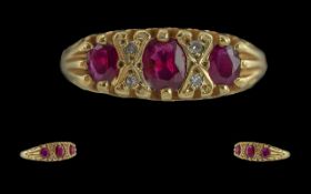 Antique period ladies 9ct gold ruby and diamond set ring. full hallmark to interior of shank. the