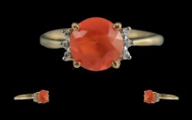 Ladies 9ct gold attractive and petite orange topaz and diamond set ring. marks full hallmark to