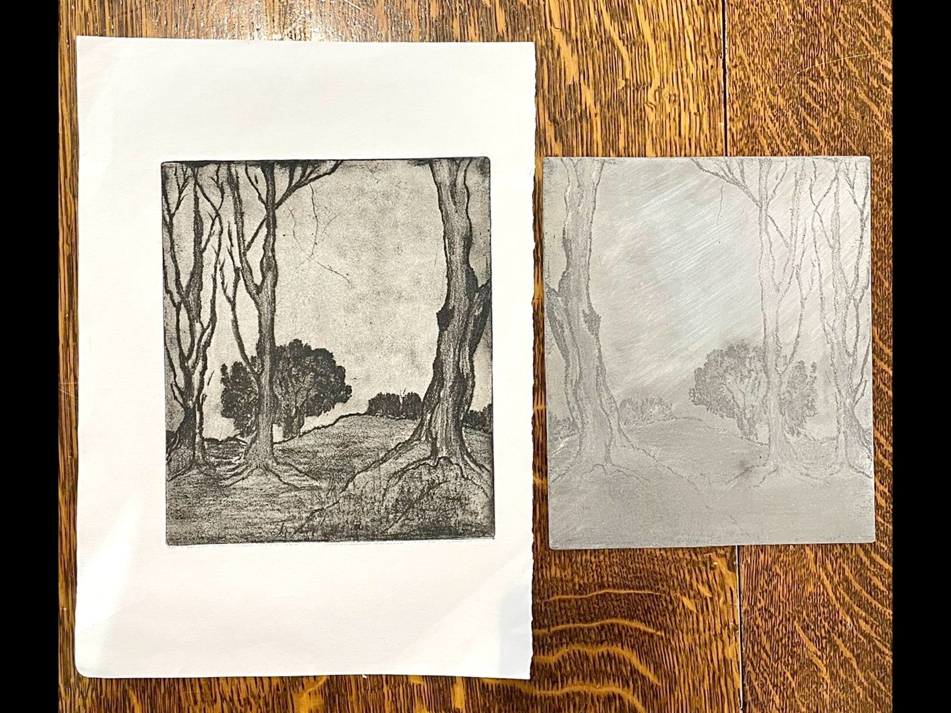 Unknown Artist Etching with Original Plate measuring 7 by 8.5 inches.