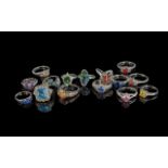 Collection of 925 Silver & Coloured Stone Rings, Different Stones & Sizes. Great Lot. ( 15 ) Rings