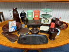Collection of Vintage Bakelite Items, comprising a three tier cake plate, two cannisters,