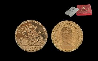 Royal Mint Queen Elizabeth II Proof Struck 22ct Gold Half Sovereign. Date 1980. Mint condition, with